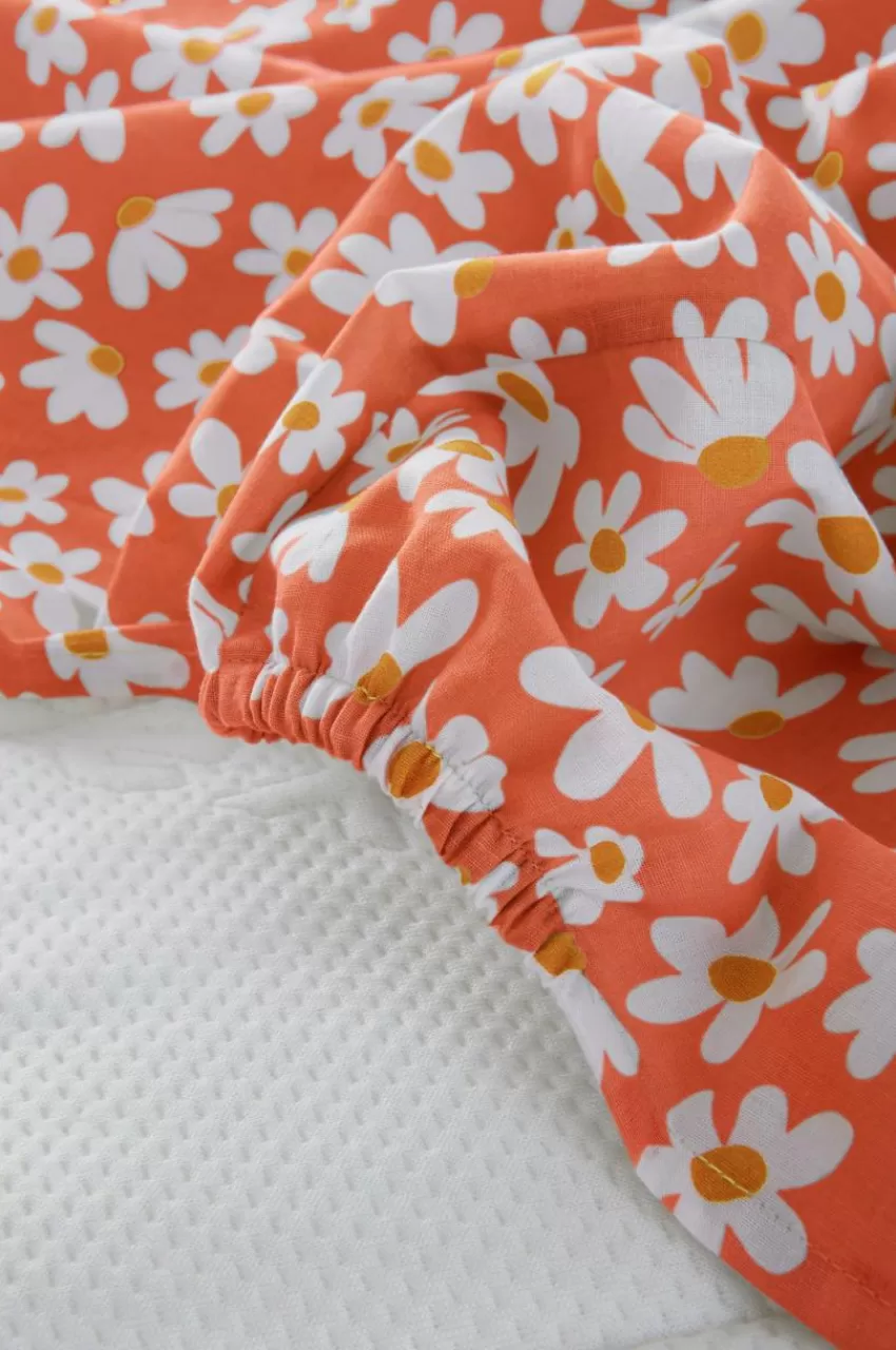Barnsängkläder*Jotex DAISY MINI Dra-på-lakan - Ekologisk Orange