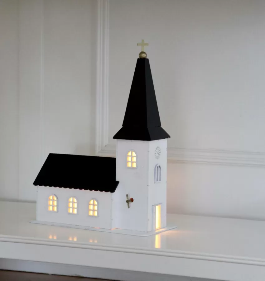 Julbelysning*Jotex Dekoration Kyrka Vit/svart