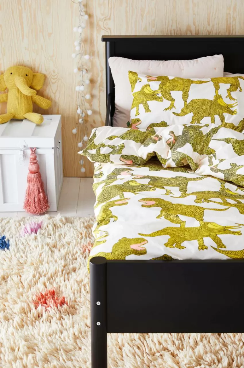 Barnsängkläder*Jotex DINO BABY Påslakanset Vagn/vagga - Ekologisk Rosa/gul