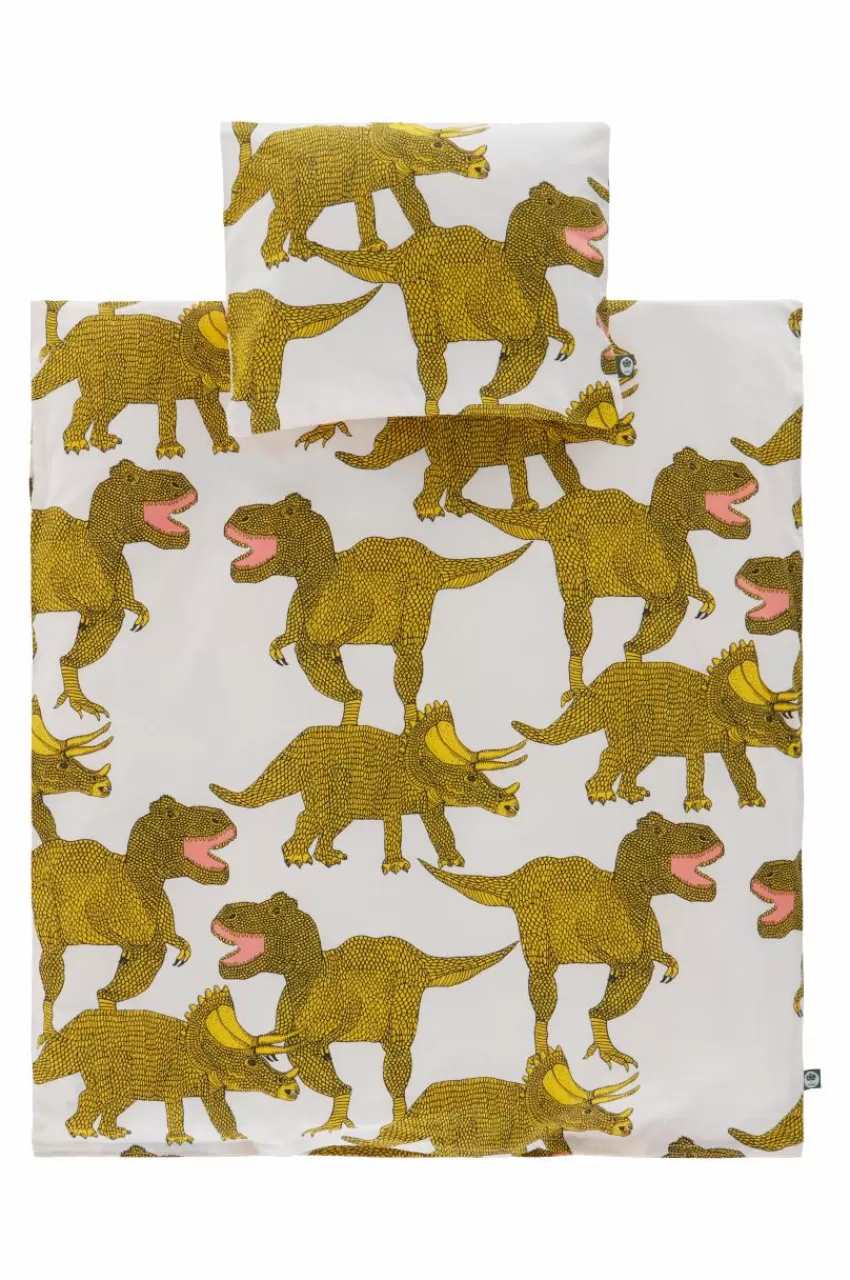Barnsängkläder*Jotex DINO BABY Påslakanset Vagn/vagga - Ekologisk Rosa/gul