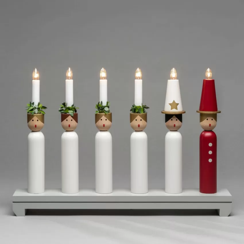 Julbelysning*Jotex Elljusstake 6 Ljus "Lucia" 30cm Grå
