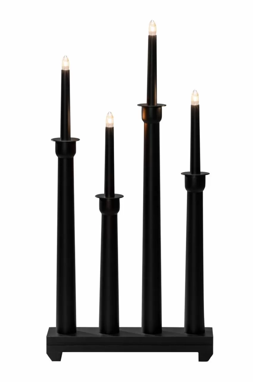Julbelysning*Jotex Elljusstake 4 Ljus Trä 59cm Svart