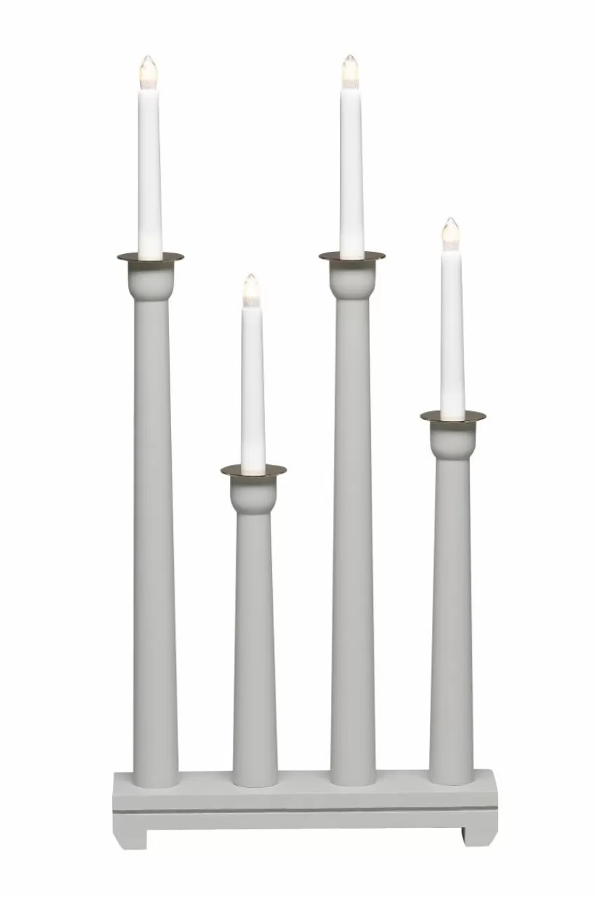 Julbelysning*Jotex Elljusstake 4 Ljus Trä 59cm Grå