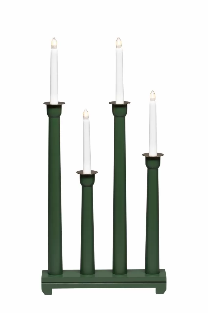Julbelysning*Jotex Elljusstake 4 Ljus Trä 59cm Grön