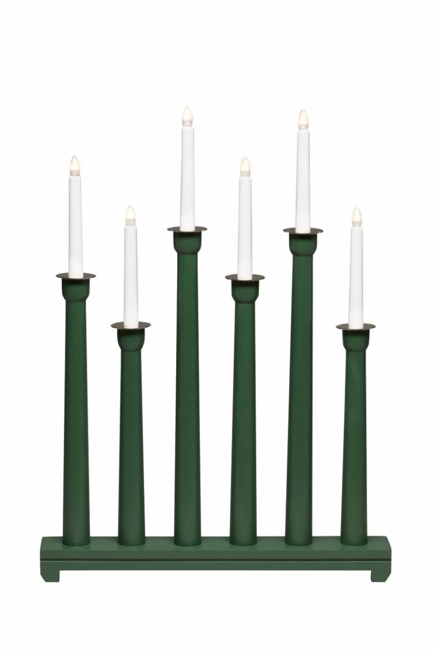 Julbelysning*Jotex Elljusstake 6 Ljus Trä 59cm Grön