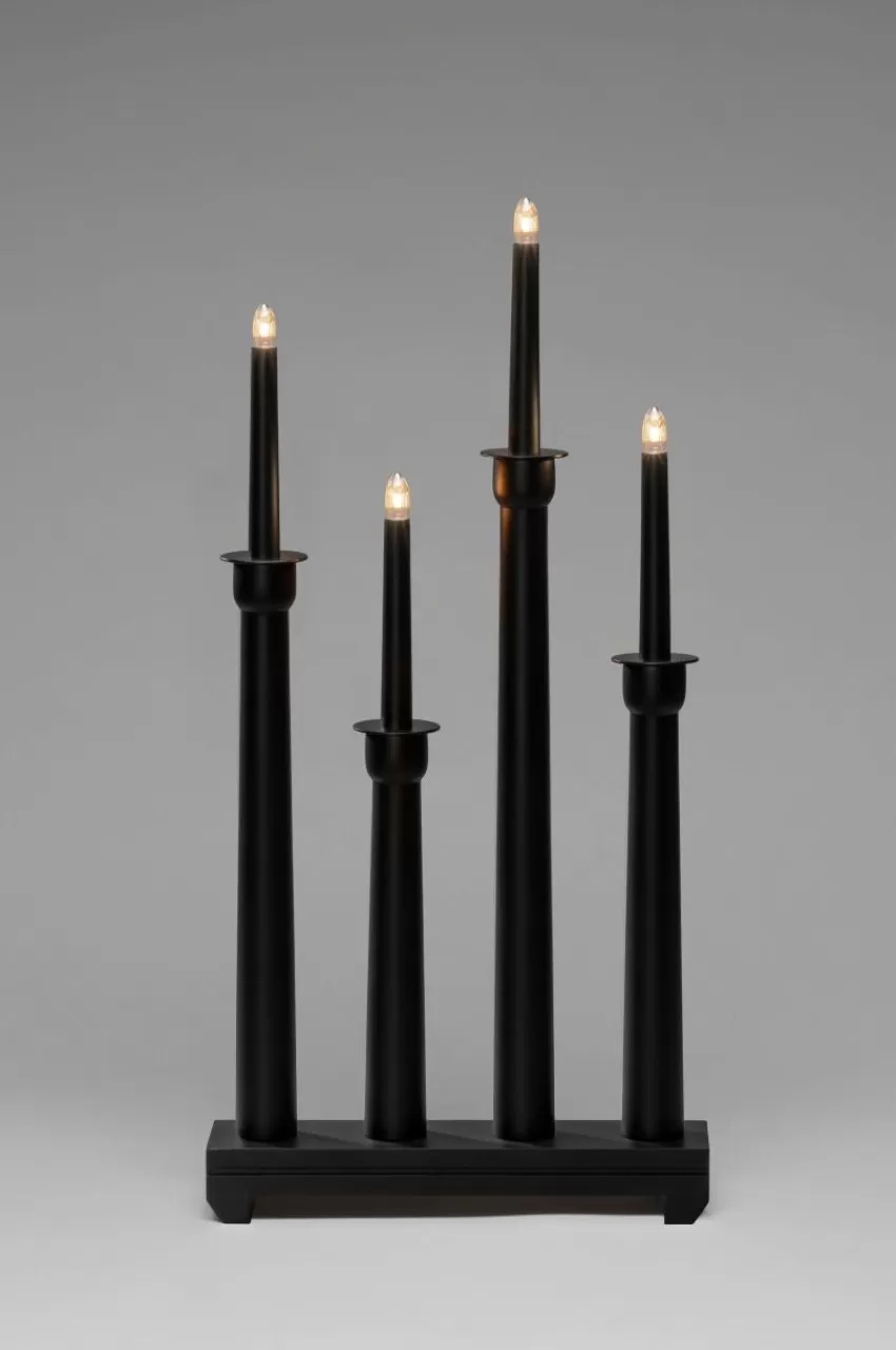 Julbelysning*Jotex Elljusstake 4 Ljus Trä 59cm Svart