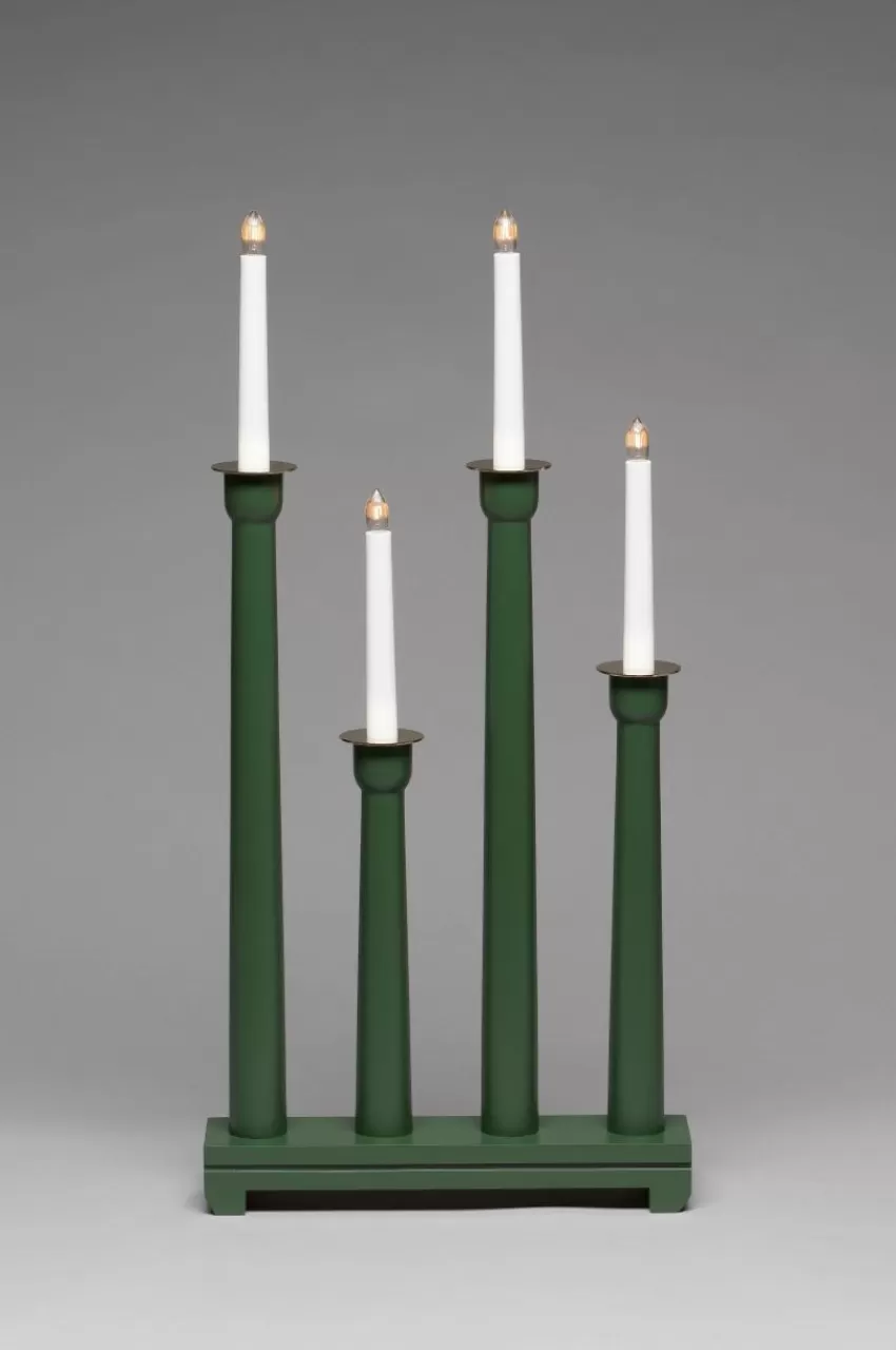 Julbelysning*Jotex Elljusstake 4 Ljus Trä 59cm Grön