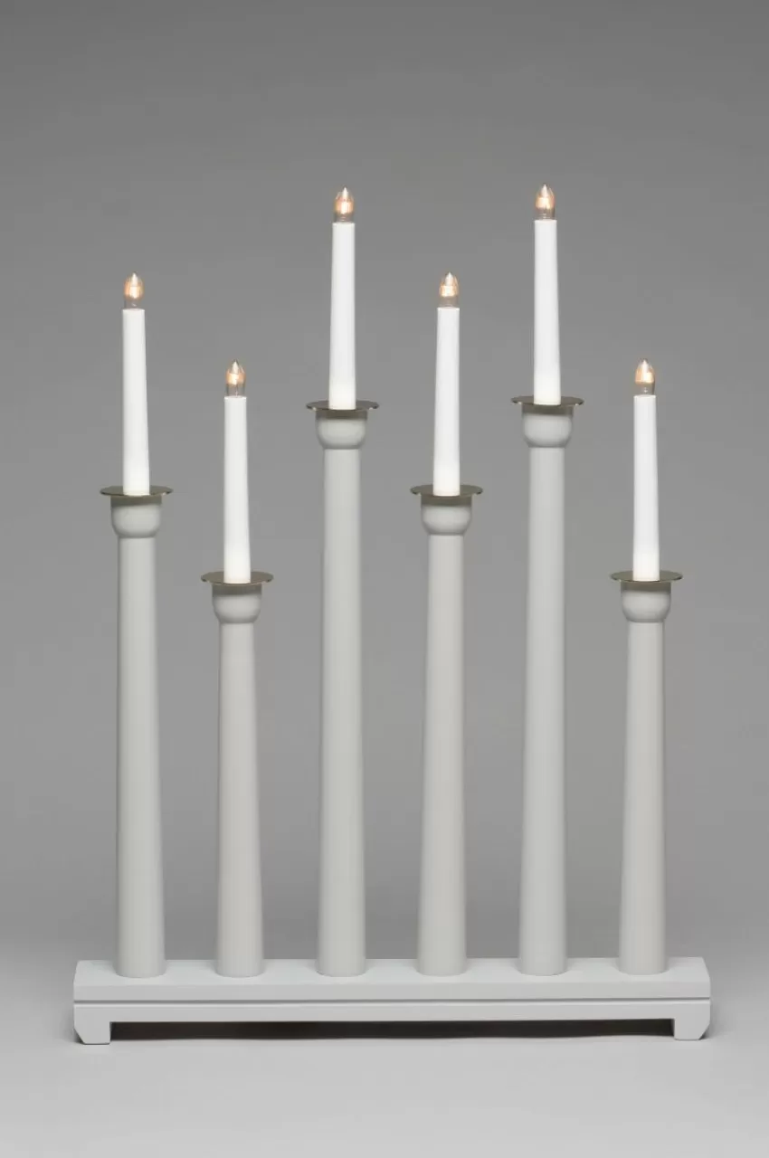 Julbelysning*Jotex Elljusstake 6 Ljus Trä 59cm Grå