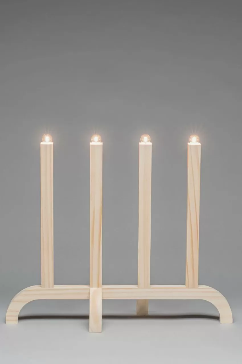 Julbelysning*Jotex Elljusstake 4 Ljus Trä 42cm Natur