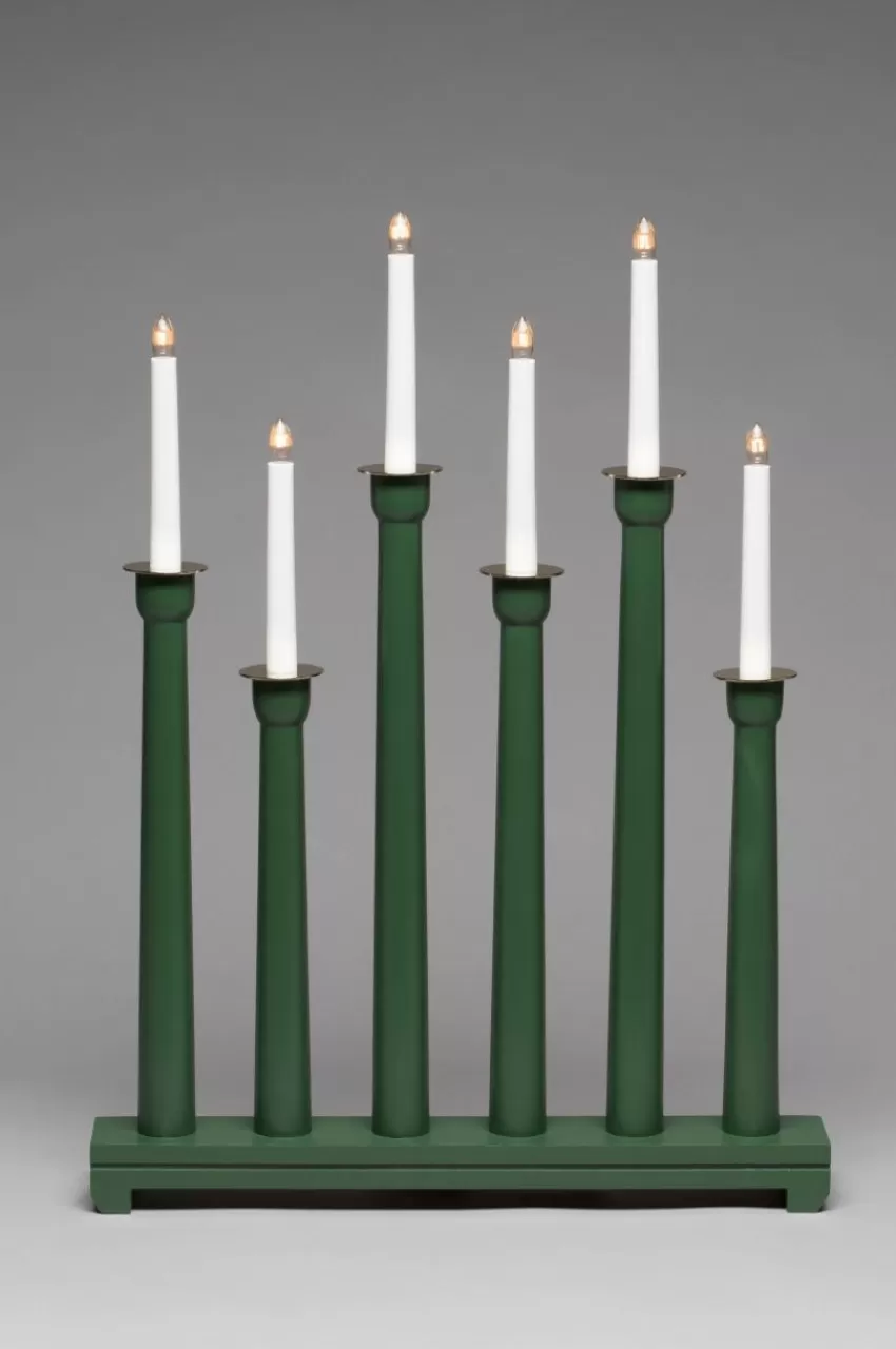Julbelysning*Jotex Elljusstake 6 Ljus Trä 59cm Grön