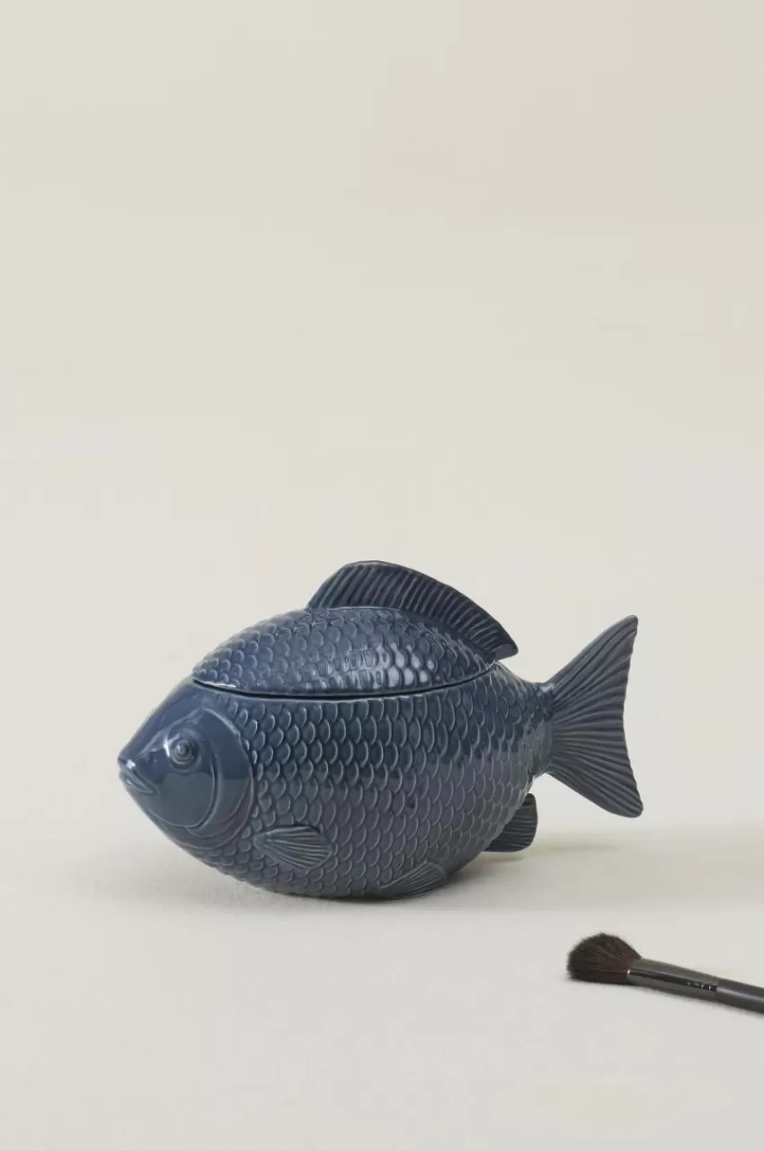 Prydnadssaker*Jotex FISH Dekorationsskål Med Lock Blå