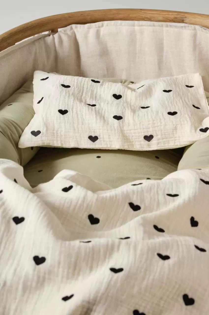 Barnsängkläder*Jotex HEARTS BABY Påslakanset Vagn/vagga - Ekologisk Vit/svart