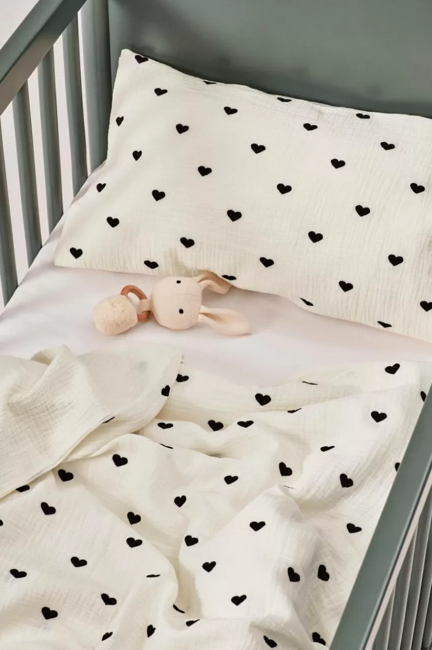 Barnsängkläder*Jotex HEARTS MINI Påslakanset Spjälsäng - Ekologisk Vit/svart