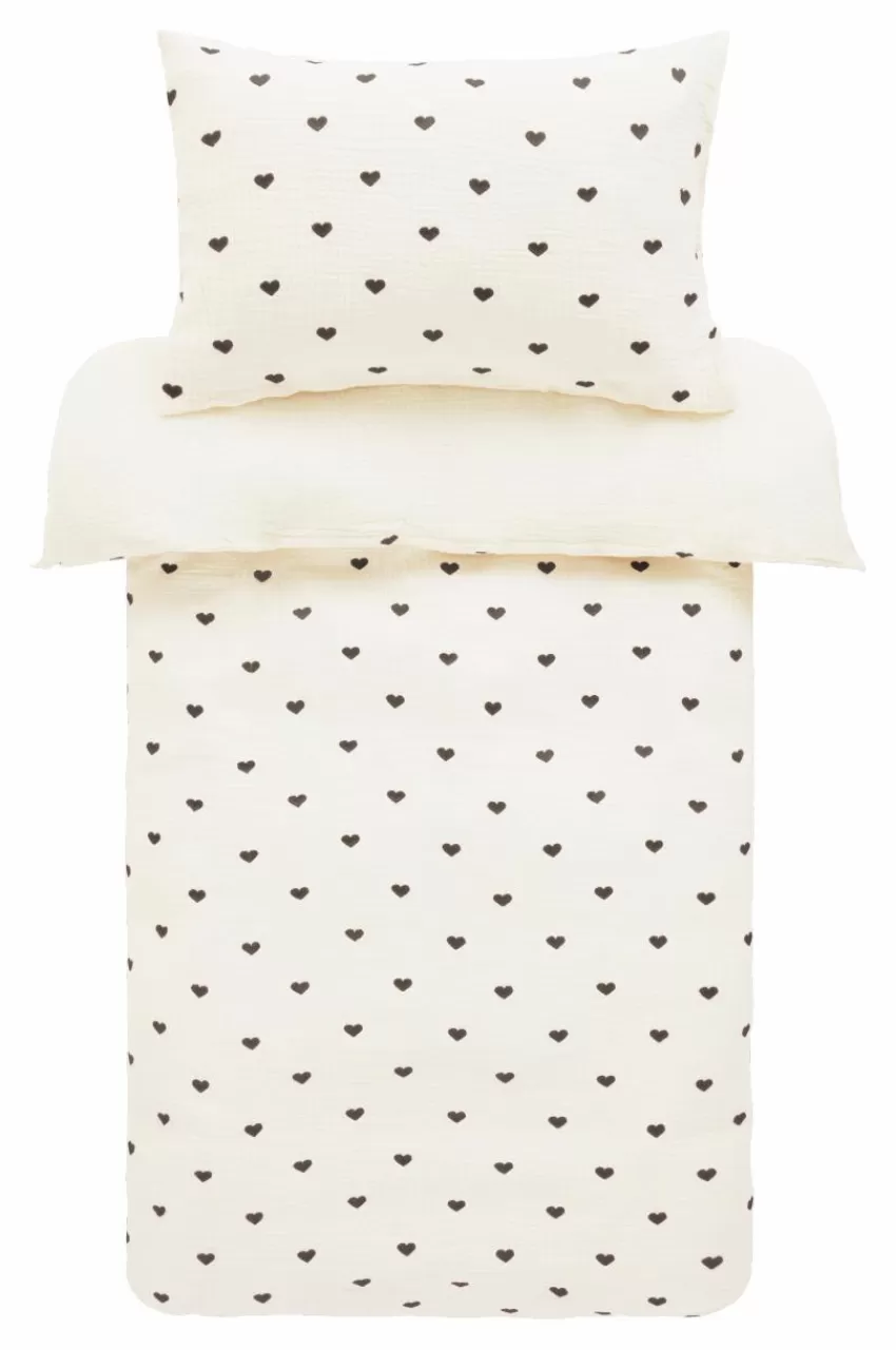 Barnsängkläder*Jotex HEARTS MINI Påslakanset Spjälsäng - Ekologisk Vit/svart