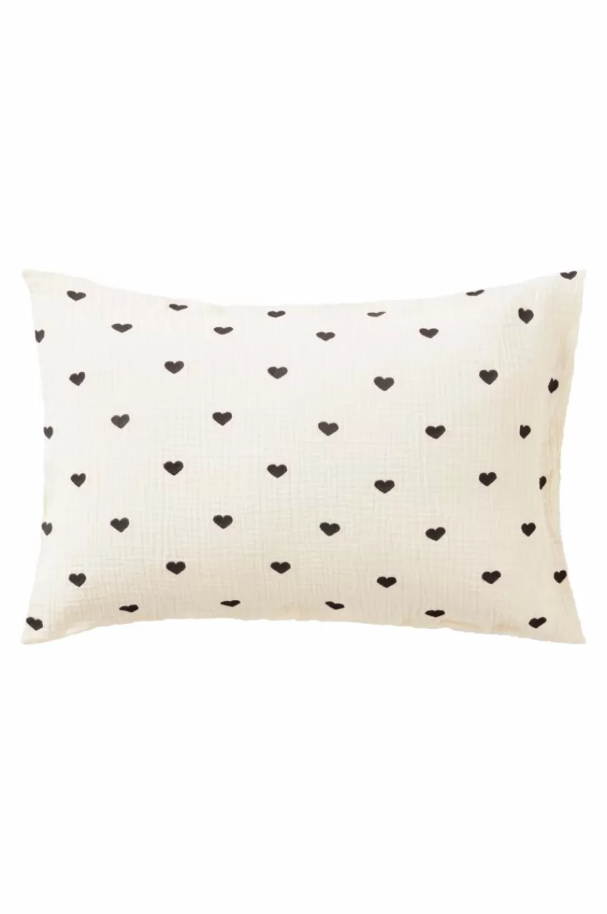 Barnsängkläder*Jotex HEARTS MINI örngott 55x35 Cm - Ekologisk Vit/svart