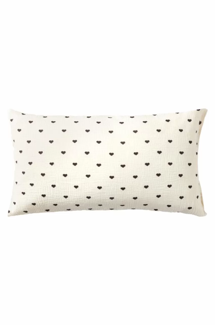 Barnsängkläder*Jotex HEARTS örngott 90x50 Cm - Ekologisk Vit/svart