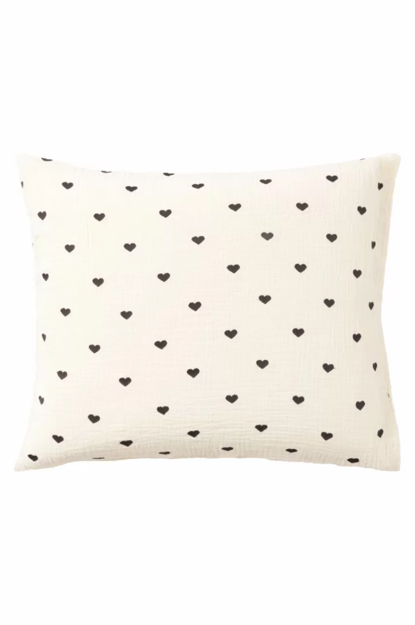 Barnsängkläder*Jotex HEARTS örngott 60x50 Cm - Ekologisk Vit/svart