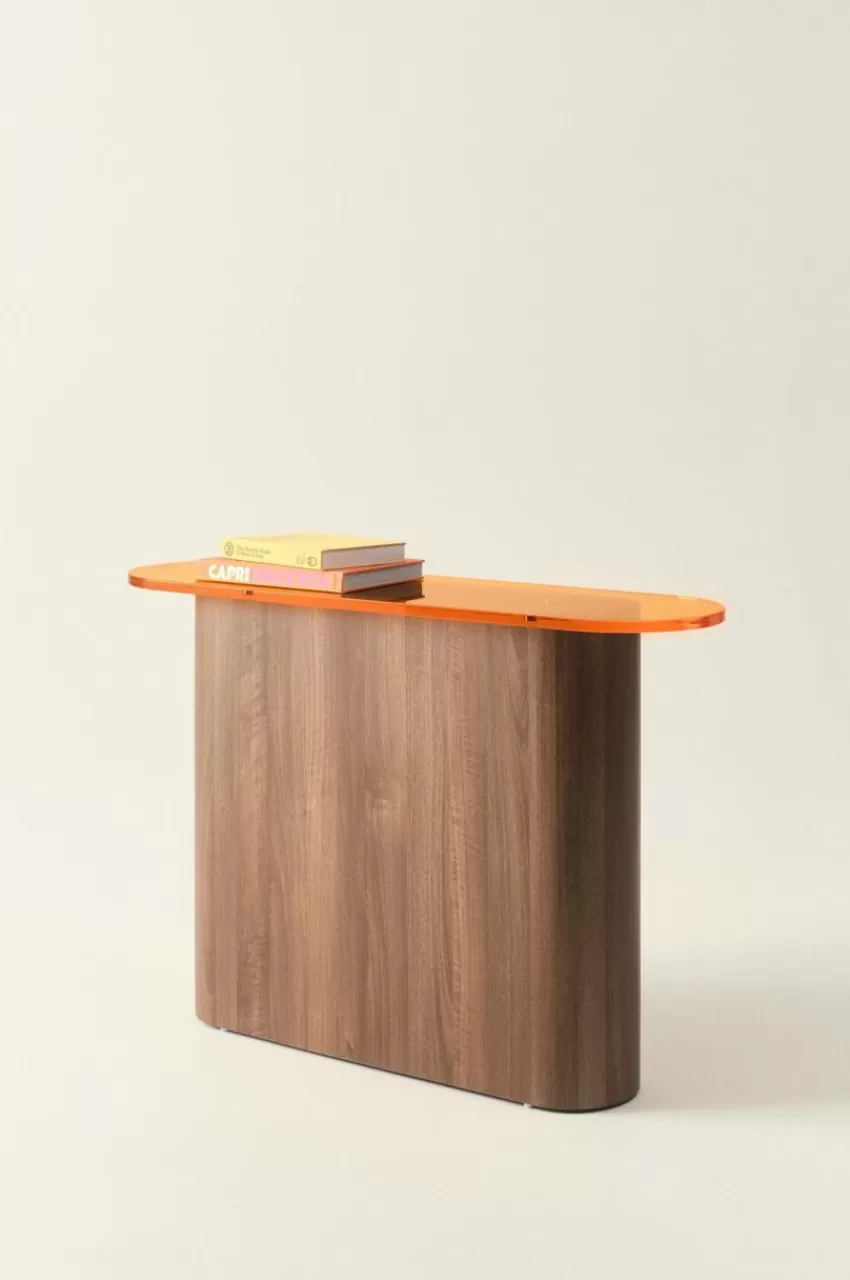 Bord*Jotex LIVI Sideboard 35x120 Cm Orange/valnöt