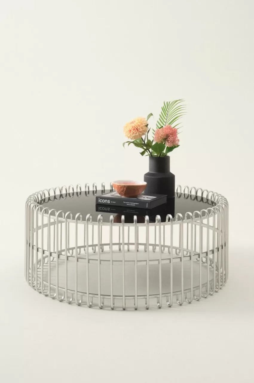 Bord*Jotex MANNHEIM Soffbord ø 90 Cm Silver/svart glas
