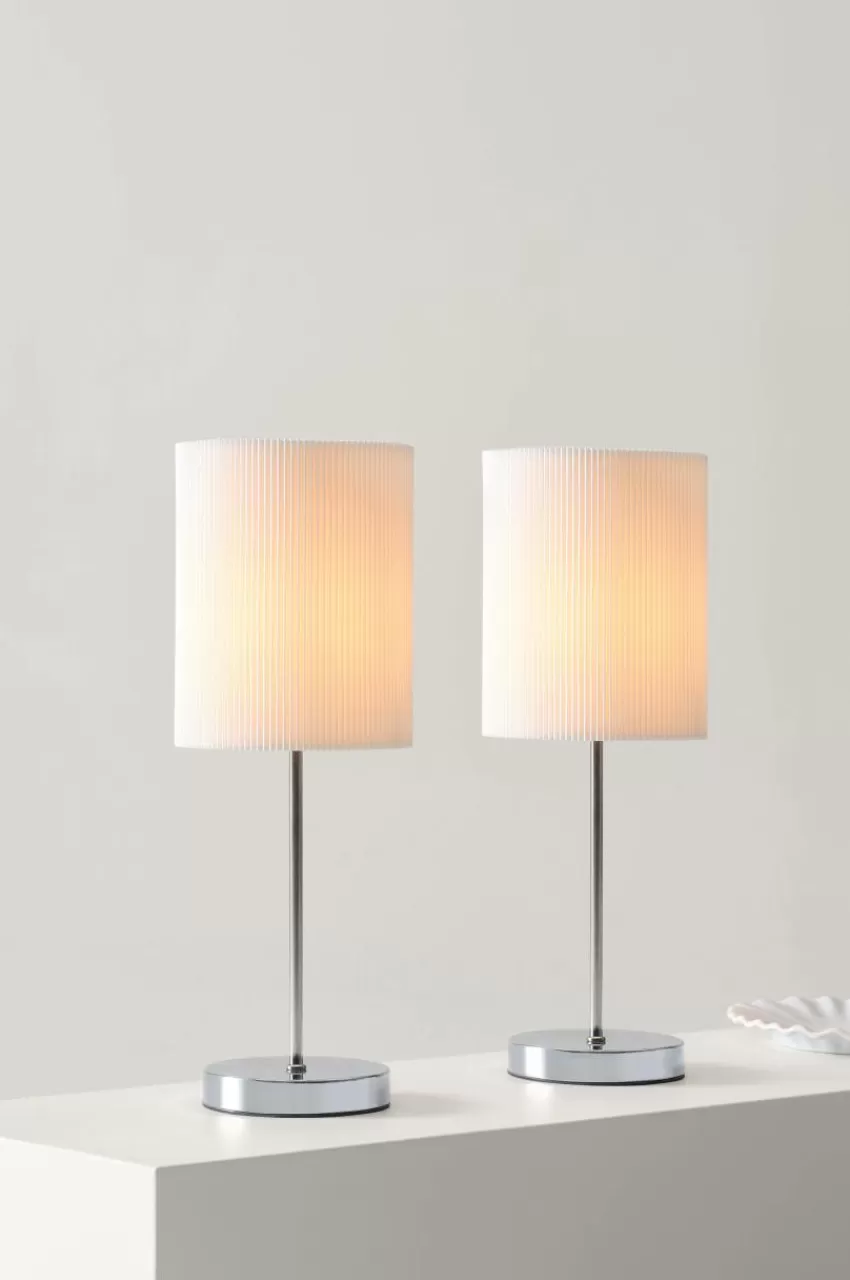 Bordslampor*Jotex SETH PLISSÉ Bordslampa 2-pack Krom/vit