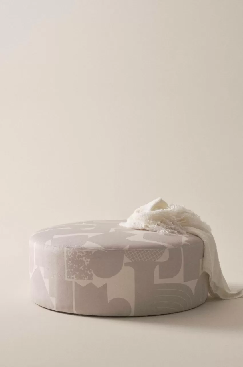 Sittpuffar*Jotex SHANGHAI PRINT Sittpuff ø 90 Cm Beige/vit