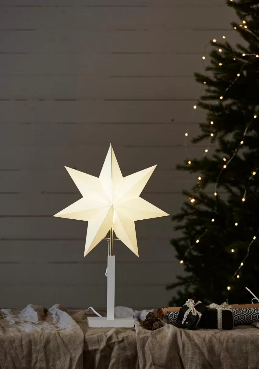 Julbelysning*Jotex Stjärna På Fot Karo 55 Cm Vit