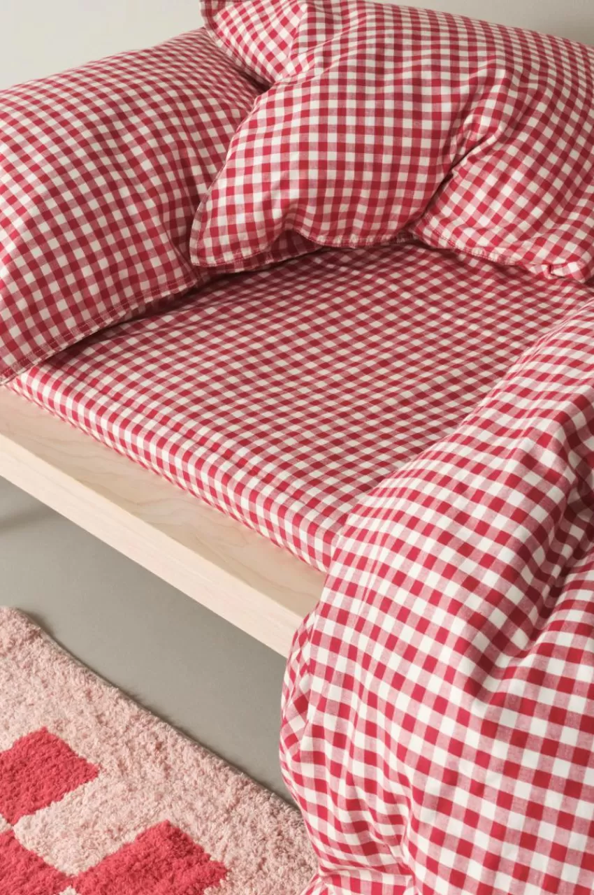 Barnsängkläder*Jotex VERMONT MINI Dra-på-lakan Ekologisk Röd/creme
