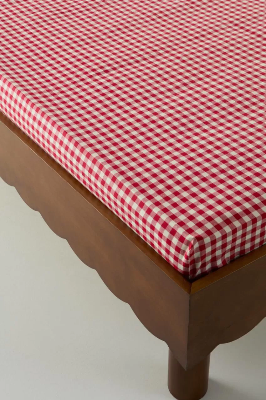 Barnsängkläder*Jotex VERMONT MINI Dra-på-lakan Ekologisk Röd/creme